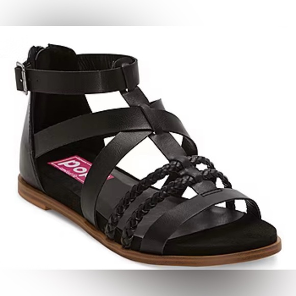 Pop Women’s Comfort Fit Black Gladiator Sandals Braided Straps Zip Back New 11 - Picture 1 of 9